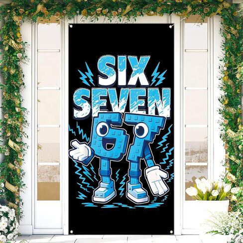 Funny 6 7 Meme Door Cover Italian Brainrot 67 Six Seven Birthday Party Decorations for School Classroom Office Home Door Banner in Kuwait