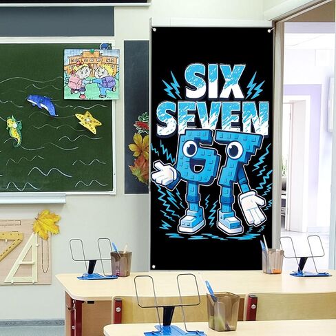 Funny 6 7 Meme Door Cover Italian Brainrot 67 Six Seven Birthday Party Decorations for School Classroom Office Home Door Banner in Kuwait