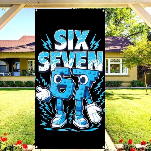 Funny 6 7 Meme Door Cover Italian Brainrot 67 Six Seven Birthday Party Decorations for School Classroom Office Home Door Banner in Kuwait