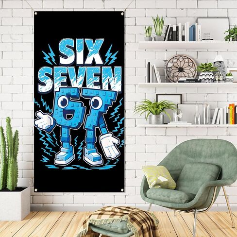 Funny 6 7 Meme Door Cover Italian Brainrot 67 Six Seven Birthday Party Decorations for School Classroom Office Home Door Banner in Kuwait