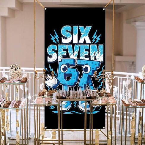 Funny 6 7 Meme Door Cover Italian Brainrot 67 Six Seven Birthday Party Decorations for School Classroom Office Home Door Banner in Kuwait