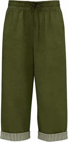 Womens Cotton Linen Capri Pants Loose Casual Summer Pants with Pockets Elastic High Waist Cropped Wide Leg Trousers in Saudi Arabia