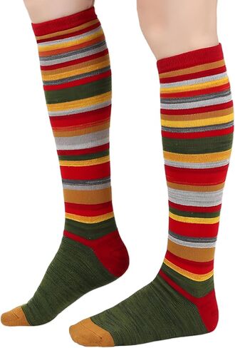 2 أزواج إمرأة بنات تأثيري مخطط جوارب طويلة إلى الركب جوارب مضحك الجدة رياضي طويل جوارب أنبوبية تدفئة الساق in Kuwait