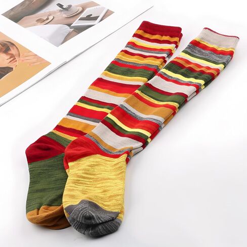 2 أزواج إمرأة بنات تأثيري مخطط جوارب طويلة إلى الركب جوارب مضحك الجدة رياضي طويل جوارب أنبوبية تدفئة الساق in Kuwait