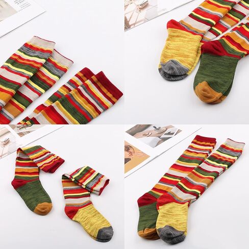 2 أزواج إمرأة بنات تأثيري مخطط جوارب طويلة إلى الركب جوارب مضحك الجدة رياضي طويل جوارب أنبوبية تدفئة الساق in Kuwait