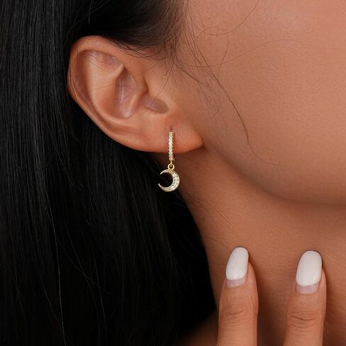 925 Sterling Silver Huggie Earrings for Women, Moon and Star Drop Earring Cute Celestial Jewelry Gifts for Everyday Wear in Saudi Arabia