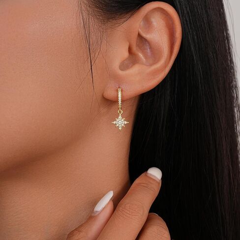 925 Sterling Silver Huggie Earrings for Women, Moon and Star Drop Earring Cute Celestial Jewelry Gifts for Everyday Wear in Saudi Arabia
