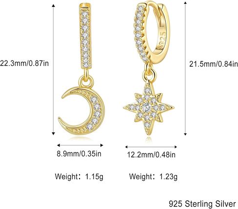 925 Sterling Silver Huggie Earrings for Women, Moon and Star Drop Earring Cute Celestial Jewelry Gifts for Everyday Wear in Saudi Arabia