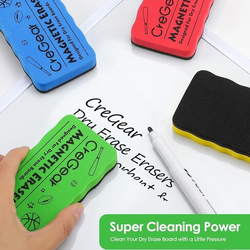 CREGEAR Magnetic Whiteboard Erasers, 4 Pack Dry Erase Board Erasers with Strong Magnet, Reusable Whiteboard Cleaning Pads for Whiteboard and Chalkboard Office Classroom Home, 4 Color, 4 x 2 x 0.6 Inch in Saudi Arabia