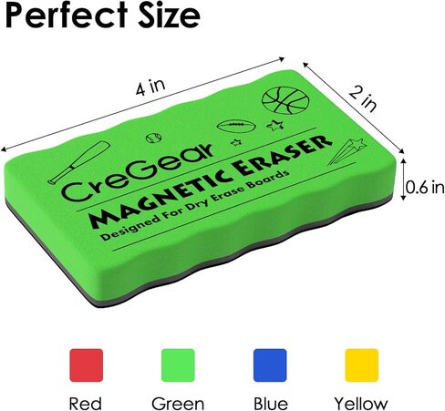 CREGEAR Magnetic Whiteboard Erasers, 4 Pack Dry Erase Board Erasers with Strong Magnet, Reusable Whiteboard Cleaning Pads for Whiteboard and Chalkboard Office Classroom Home, 4 Color, 4 x 2 x 0.6 Inch in Saudi Arabia