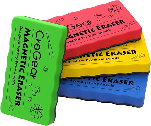 ممحاة السبورة البيضاء المغناطيسية من كريجير، 4 عبوات من ممحاة السبورة الجافة مع مغناطيس قوي، وسادات تنظيف السبورة البيضاء قابلة لإعادة الاستخدام للسبورة البيضاء والسبورة والمكتب والفصول الدراسية والمنزل، 4 ألوان، 4 × 2 × 0.6 بوصة in Kuwait