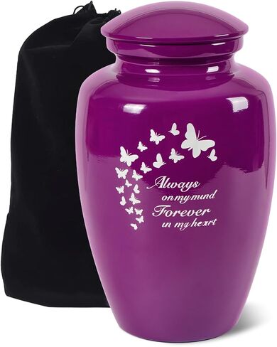 جرة نيوتو للرماد للنساء، جرة كبيرة بارتفاع 25.4 سم للرماد البشري للإناث البالغات مصنوعة من سبائك الألومنيوم، أوعية حرق جنازة مزخرفة على شكل فراشة أرجوانية للأم/الأم/المرأة in Kuwait