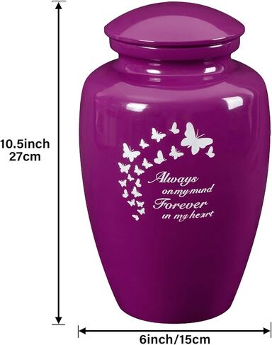 جرة نيوتو للرماد للنساء، جرة كبيرة بارتفاع 25.4 سم للرماد البشري للإناث البالغات مصنوعة من سبائك الألومنيوم، أوعية حرق جنازة مزخرفة على شكل فراشة أرجوانية للأم/الأم/المرأة in Kuwait