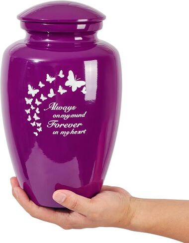 جرة نيوتو للرماد للنساء، جرة كبيرة بارتفاع 25.4 سم للرماد البشري للإناث البالغات مصنوعة من سبائك الألومنيوم، أوعية حرق جنازة مزخرفة على شكل فراشة أرجوانية للأم/الأم/المرأة in Kuwait