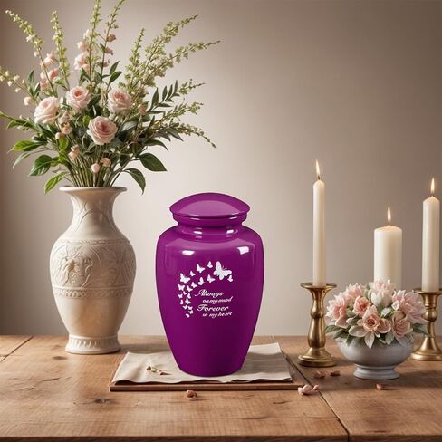 جرة نيوتو للرماد للنساء، جرة كبيرة بارتفاع 25.4 سم للرماد البشري للإناث البالغات مصنوعة من سبائك الألومنيوم، أوعية حرق جنازة مزخرفة على شكل فراشة أرجوانية للأم/الأم/المرأة in Kuwait