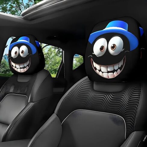 2PCS Funny Cartoon Car Headrest Covers, Halloween Elastic Car Seat Headrest Protector, Humorous Human Face Mask in Saudi Arabia