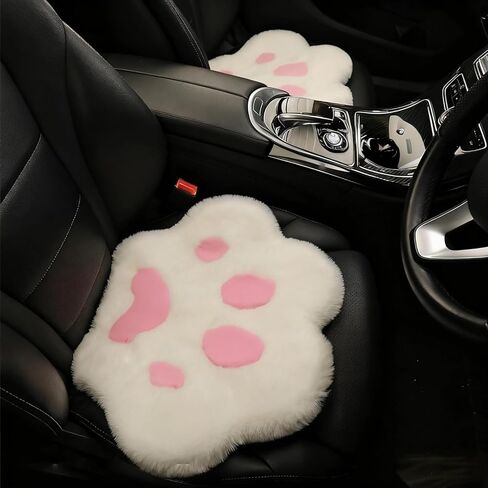 Fluffy Cat Paw Print Car Seat Cover for Universal Faux Sheepskin Fur Car Seat Covers Fuzzy Soft Plush Auto Seat Protector Pad (Pink, 2pcs Front Seat Cushions) in Saudi Arabia