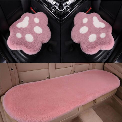 Fluffy Cat Paw Print Car Seat Cover for Universal Faux Sheepskin Fur Car Seat Covers Fuzzy Soft Plush Auto Seat Protector Pad (Pink, 2pcs Front Seat Cushions) in Saudi Arabia