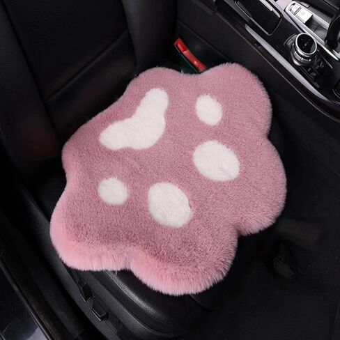 Fluffy Cat Paw Print Car Seat Cover for Universal Faux Sheepskin Fur Car Seat Covers Fuzzy Soft Plush Auto Seat Protector Pad (Pink, 2pcs Front Seat Cushions) in Saudi Arabia