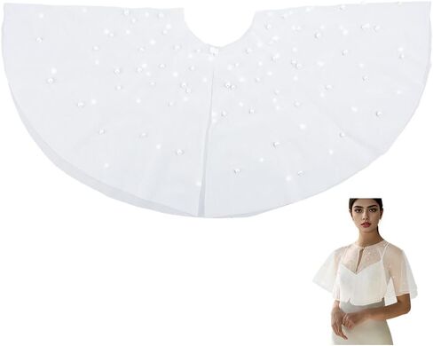 1PC Pearl Bridal Shawl 28.74x14.76 Inch White Pearls Wedding Cape Shawl Polyester Pearl Bridal Cape in Kuwait