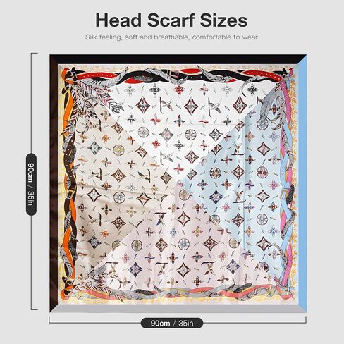 EasYoung 4Pcs 35" Silk Feeling Scarf Large Square Satin Head Scarf for Women, Square Scarf Bandanas for Sleeping in Kuwait