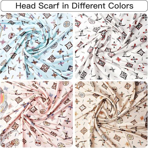 EasYoung 4Pcs 35" Silk Feeling Scarf Large Square Satin Head Scarf for Women, Square Scarf Bandanas for Sleeping in Kuwait