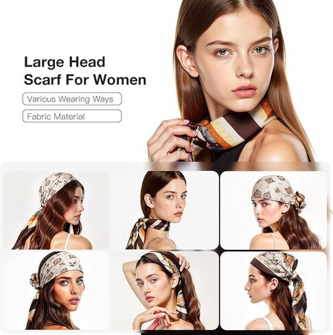 EasYoung 4Pcs 35" Silk Feeling Scarf Large Square Satin Head Scarf for Women, Square Scarf Bandanas for Sleeping in Kuwait