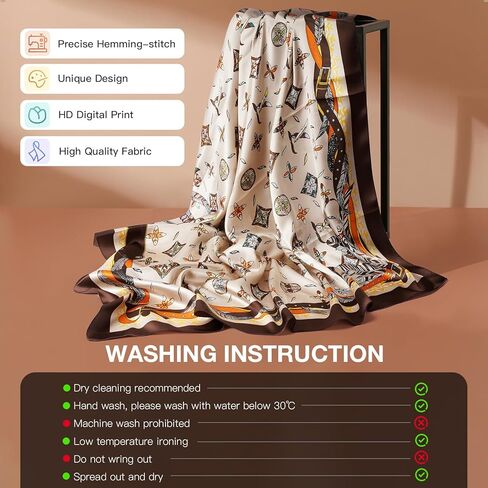 EasYoung 4Pcs 35" Silk Feeling Scarf Large Square Satin Head Scarf for Women, Square Scarf Bandanas for Sleeping in Kuwait