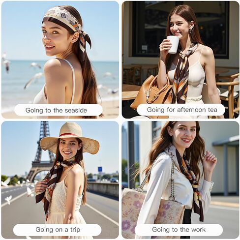 EasYoung 4Pcs 35" Silk Feeling Scarf Large Square Satin Head Scarf for Women, Square Scarf Bandanas for Sleeping in Kuwait