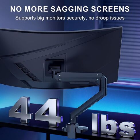 WALI 24-57" Monitor Arm, Heavy Duty Gas Spring Desk Mount for Ultrawide Flat and Curved Screen Up to 59.4lbs, VESA 75x75 to 200x200 (GSMU001XL-P), Black in Kuwait