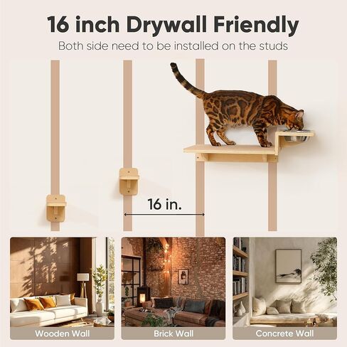 أرفف حائط للقطط من فوكومارو، مجموعة أثاث حائط للقطط 3 في 1، محطة طعام للقطط مع درجتين للحائط، مجثم قطط من الخشب المطاطي الصلب، مناسبة للعب القطط، والقيلولة، وتناول الطعام، وصالة الألعاب الرياضية الجدارية في الغابة in Kuwait