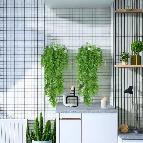 4 pcs Artificial Hanging Plants Fern Vine Fake Greenery Fern Persian Greenery Decor for Bedroom Office Party Garden Wall Room Decor Farmhouse in Saudi Arabia