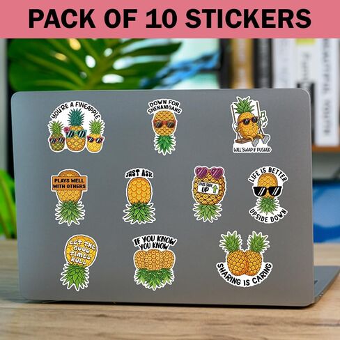 SODAVA (10pcs, 3in) Funny Pineapple Sticker Pack, Tropical Vinyl Decals for Water Bottle, Laptop, Car & Cooler, Summer Beach Humor Stickers for Adults & Teens, Tropical Fruit Gift Idea in Saudi Arabia