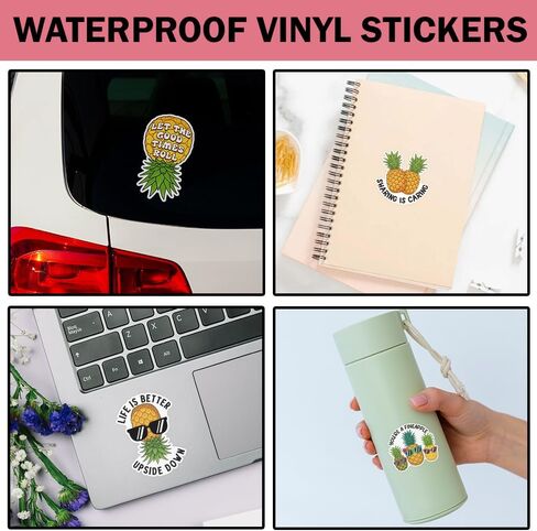 SODAVA (10pcs, 3in) Funny Pineapple Sticker Pack, Tropical Vinyl Decals for Water Bottle, Laptop, Car & Cooler, Summer Beach Humor Stickers for Adults & Teens, Tropical Fruit Gift Idea in Saudi Arabia