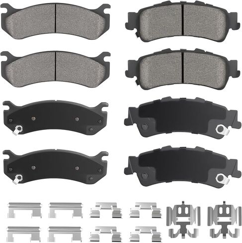 Front Rear Ceramic Semi-Metal Brake Pads Set for Chevy Silverado 1500 for GMC Sierra 1500 99-06, Suburban 1500 5.3L, Tahoe 4.8L 5.3L 00-01, Astro 03-05, Yukon 00-01, Safari 03-05, 8PCS(With Hardware) in Saudi Arabia