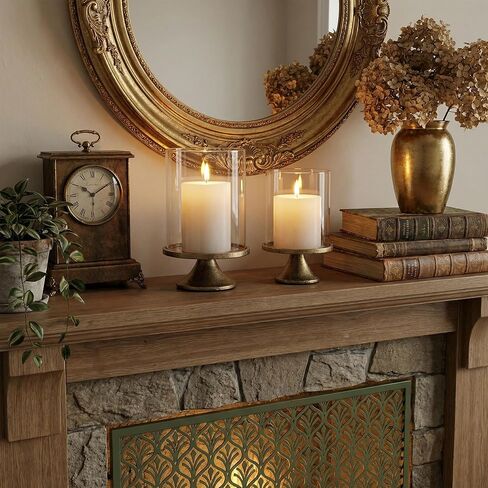 Set of 2 Hurricane Candle Holder Set with Glass Dome & Iron Base – Elegant Decorative Pillar Candle Holders for Living Room, Dining Room & Bedroom Centerpiece - Ideal Home Décor in Saudi Arabia