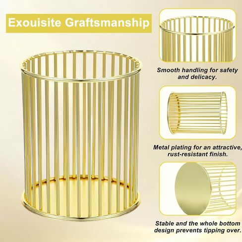 Tobeelec 4 Pack Metal Pen Holder for Desk, Makeup Brushes Cup Holder, Round Wire Metal Pen Cups Makeup Brush Holder, Cylindrical Desktop Organizer Office School Home Supplier (Gold) in Saudi Arabia