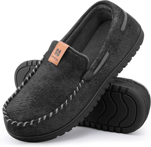HomeTop Men's Suede Memory Foam Moccasin Slippers Soft Plush Warm Lining House Shoes in Kuwait