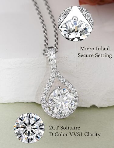 IMOLOVE Moissanite Teardrop Pendant Necklaces for Women 925 Sterling Silver with 2CT Moissanite Solitaire Jewerly for Women in Kuwait