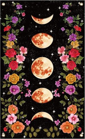 WEBEEDY Moon Phase Tapestry Vine and Flower Backdrop Wall Hanging Vintage Floral Moon Star Tapestry Landscape Background for Photography Wall Art Bedroom Home Decor, 110x180cm/3.6x5.9ft in Saudi Arabia