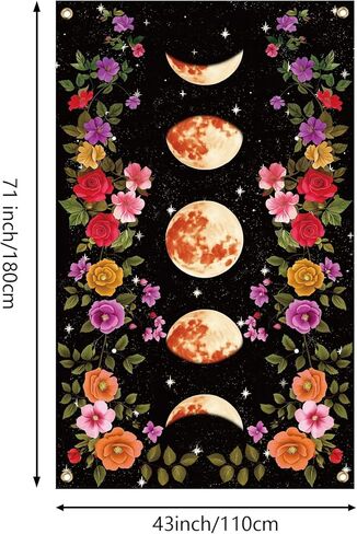WEBEEDY Moon Phase Tapestry Vine and Flower Backdrop Wall Hanging Vintage Floral Moon Star Tapestry Landscape Background for Photography Wall Art Bedroom Home Decor, 110x180cm/3.6x5.9ft in Saudi Arabia
