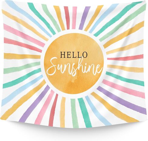 WAITPI Colorful Hello Sunshine Hanging Wall Tapestry for Classroom, Boho Sun Wall Tapestries, Inspirational Sunset Wall Hanging Room Decor Tapestry for Kids Room Playroom Bedroom Nursery 50x60 inch in Kuwait