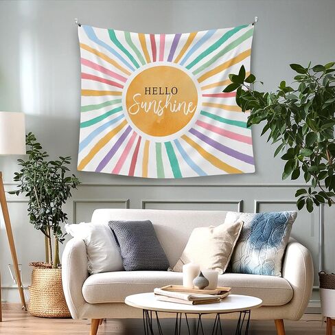 WAITPI Colorful Hello Sunshine Hanging Wall Tapestry for Classroom, Boho Sun Wall Tapestries, Inspirational Sunset Wall Hanging Room Decor Tapestry for Kids Room Playroom Bedroom Nursery 50x60 inch in Kuwait