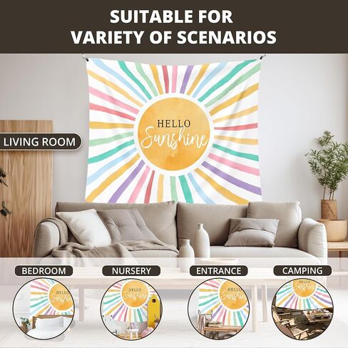 WAITPI Colorful Hello Sunshine Hanging Wall Tapestry for Classroom, Boho Sun Wall Tapestries, Inspirational Sunset Wall Hanging Room Decor Tapestry for Kids Room Playroom Bedroom Nursery 50x60 inch in Kuwait