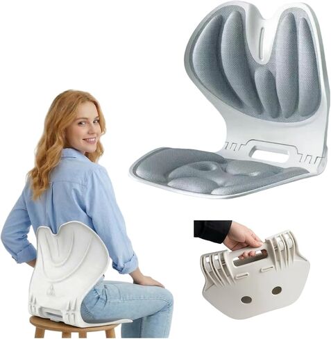 منحنيات دعم قطني مريحة قابلة للطي من جارلر لكرسي المكتب، مقعد منحني خلفي محمول مصحح للوضعية، تخفيف الألم (رمادي، M) in Kuwait