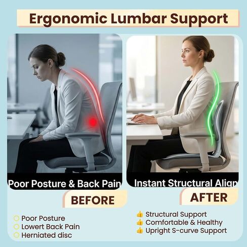 منحنيات دعم قطني مريحة قابلة للطي من جارلر لكرسي المكتب، مقعد منحني خلفي محمول مصحح للوضعية، تخفيف الألم (رمادي، M) in Kuwait