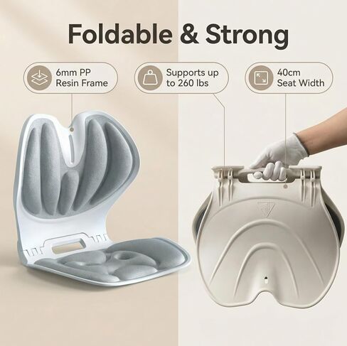 منحنيات دعم قطني مريحة قابلة للطي من جارلر لكرسي المكتب، مقعد منحني خلفي محمول مصحح للوضعية، تخفيف الألم (رمادي، M) in Kuwait