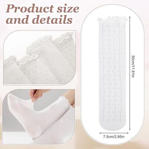 8 Pairs Women's Ruffle Socks Cute Casual Breathable Crew Sock Thin White Frilly Ankle Socks for Women in Saudi Arabia