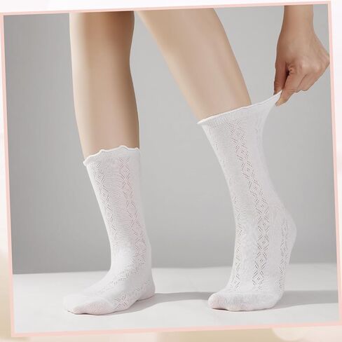 8 Pairs Women's Ruffle Socks Cute Casual Breathable Crew Sock Thin White Frilly Ankle Socks for Women in Saudi Arabia