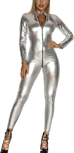 FEOYA إمرأة اللاتكس Catsuit براءات الاختراع والجلود ارتداءها بذلة معدنية ملابس الحفلات نحيل تمتد البلاستيكية وتتسابق XS-3XL in Kuwait